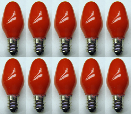 Box of 10 Bulbs 7C7/CR/120V 7 Watt 120 Volt Screw Base E12 Ceramic Red