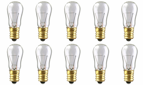 Box of 10 Bulbs, 6 Watt, 12 Volt, Candelabra Screw Base E12, Clear, 6S-6/12V