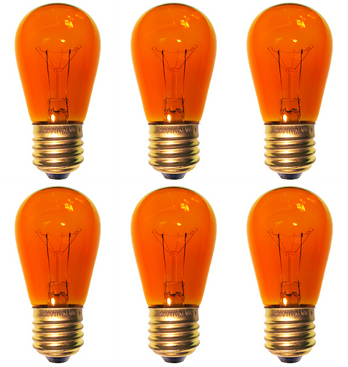6 Bulbs 11S14 Orange 120 Volt S14 E26 Medium Base 11 Watt 11S14TO for Signs etc.