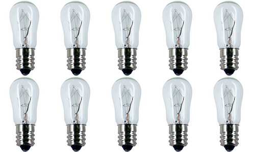 Box of 10 Bulbs 10S-6 Bulb 10 Watt 130 Volt Candelabra E12 Base 130V 10W S6