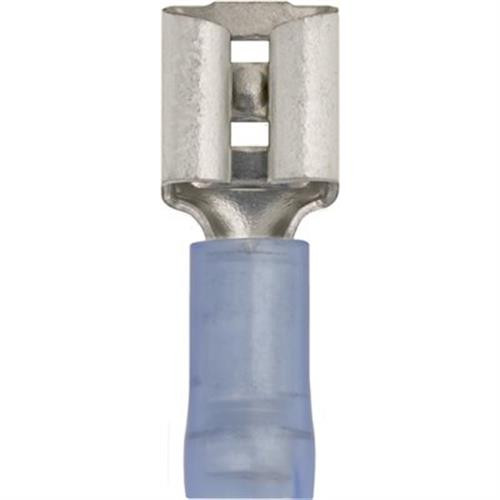 Solderless Quick Connect Terminal, Blue, 1/4" Female, 16/14 Gauge (Qty: 25)