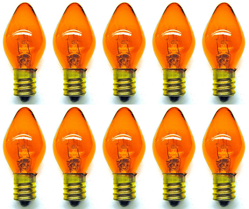 Box of 10 Bulbs 7C7/TA/120V 7 Watt 120 Volt Screw Base E12 Amber Nightlight