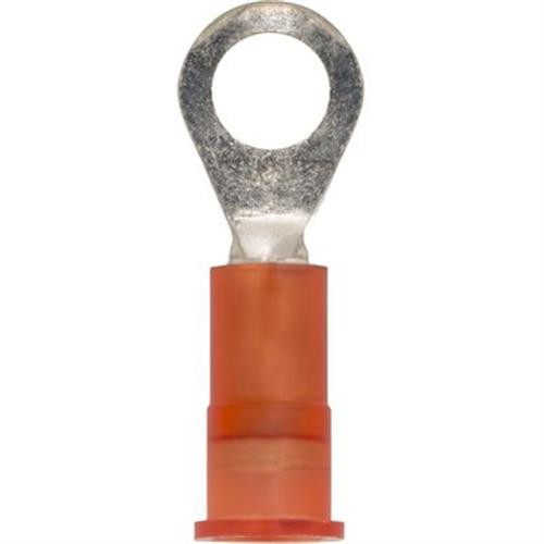Solderless Ring Terminal, Red, 22/18 Gauge, #8/#10 Ring (Qty: 25)