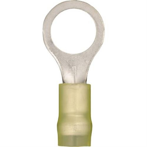 Solderless Ring Terminal, Yellow, 12/10 Gauge, 5/16" to 3/8" Ring (Qty: 25)