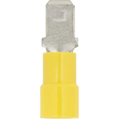 Solderless Quick Connect Terminal, Yellow, 1/4" Male, 12/10 Gauge (Qty: 25)