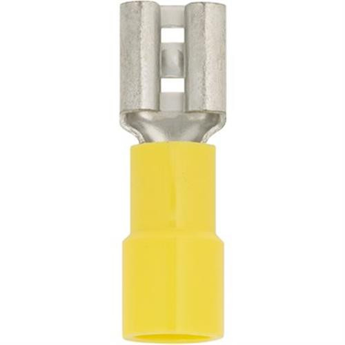Solderless Quick Connect Terminal, Yellow, 1/4" Female, 12/10 Gauge (Qty: 25)