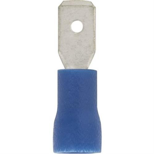 Solderless Quick Connect Terminal, Blue, 3/16" Male, 16/14 Gauge (Qty: 25)
