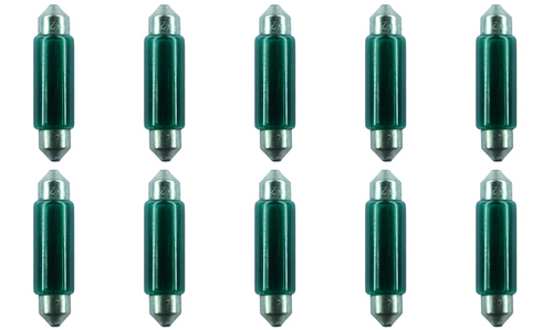 Box of 10 Bulbs #E211-2G Green Automotive Festoon Lightbulb 12.8V 12.4W