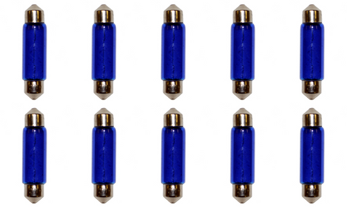 Box of 10 Bulbs #E211-2B Blue Automotive Festoon Lightbulb 12.8V 12.4W