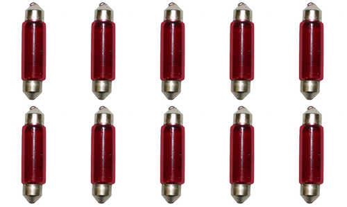 Box of 10 Bulbs #E211-2R Red Automotive Festoon Lightbulb 12.8V 12.4W