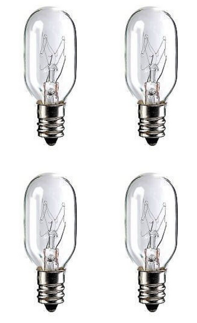 Four Bulbs 25T8C Clear 25 Watt 120 Volt 25T8 Candelabra Base 25W, Microwave etc