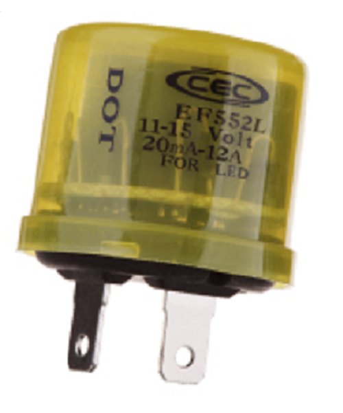 2-Prong Electronic LED Turn Signal Flasher Relay EF552L, Round, 2-Prong, 14 Amps 2-Prong Electronic LED Turn Signal Flasher Relay EF552L, Round, 2-Prong, 14 Amps