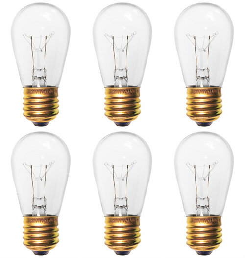 6 Bulbs 11S14 120 Volt S14 Clear E26 Medium Base 11 Watt 11S14 for Signs etc.