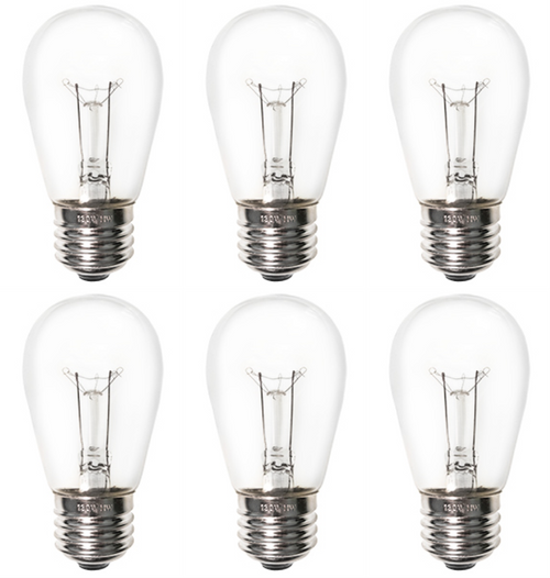 6 Bulbs 11S14 130 Volt S14 Clear E26 Medium Base 11 Watt 11S14 for Signs etc.