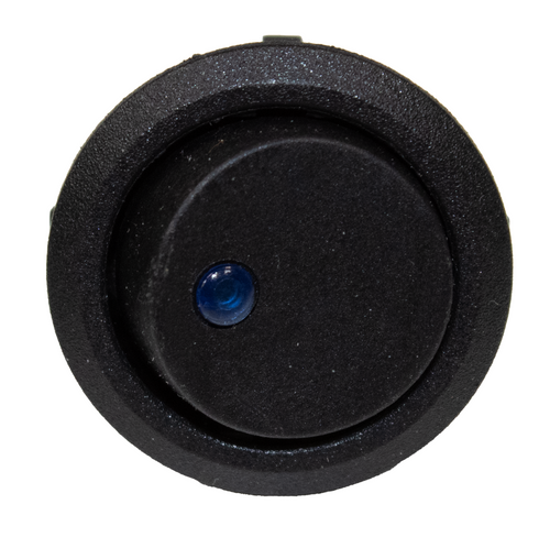 LED Rocker Switch, Round, Blue, Panel Mount, Snap-In, SPST, 6 to 12 Volt, 20 Amp