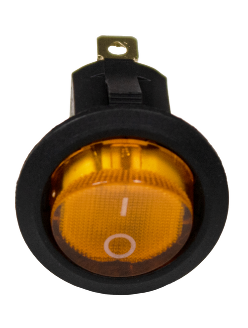 Amber LED Rocker Switch, Round, Panel Mount, Snap-In, SPST, 6 to 12 Volt, 20 Amp
