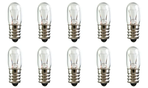 Box of 10 Bulbs 3T4 Light Bulb, 3 Watt 18V, T4, Candelabra E12 Base, 3W