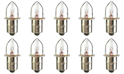 Box of 10 Miniature Flanged Krypton Flashlight Bulbs K1, 2.4W, 1.2W