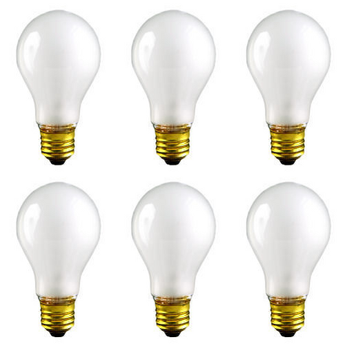 Box of 6 Rough Service Bulbs, 75 Watt Silicone Skin Shatter Resistant TS75