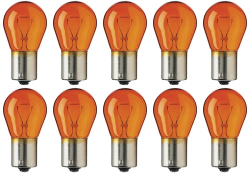 Box of 10 Bulb 7501A 7501 Amber, 6V, 21W, PY21W, BA15s base. Flosser 667007