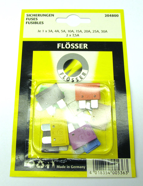 10-piece ATO Fuse Kit, Made in Germany, 3A 4A 5A 10A 15A 20A 25A 30A + 2 x 7.5A