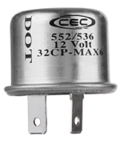2-Prong Thermal Turn Signal Flasher Relay TF552/536, Two Pins, Round, 14 Amps