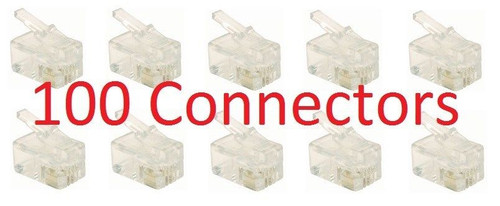 100 pcs RJ9 Modular Plug (4/4, Telephone Handset Cord Connector) 4P4C