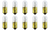 Box of 10 #1816 Lamp Auto Bulb Automotive Lightbulb, 13V, 4.29W, BA9s