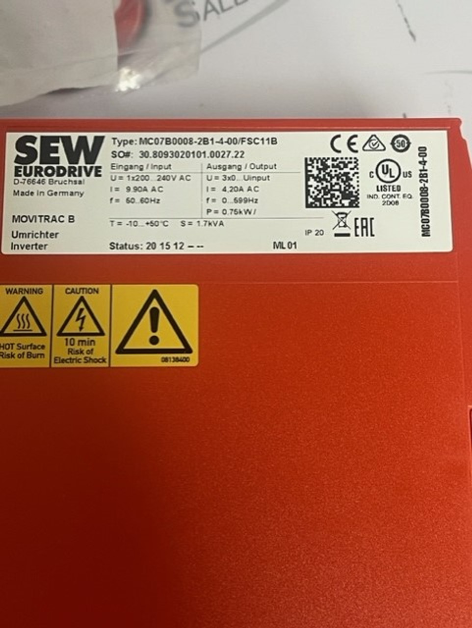 SEW MC07B0008-2B1-4-00/FSC11B Inverter with Accessories Pack - FUS ...