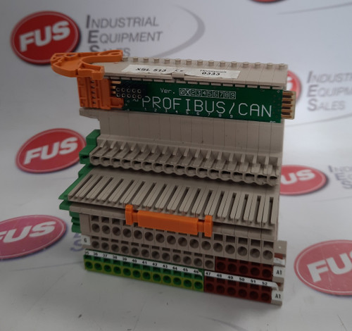 Honeywell XSL 513 Terminal Block, beige and green, with orange clips, PROFIBUS/CAN label.
