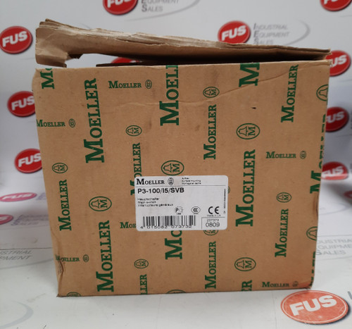 Moeller P3-100/I5/SVB Main Switch Interrupter brown cardboard box with green branding and product details label.