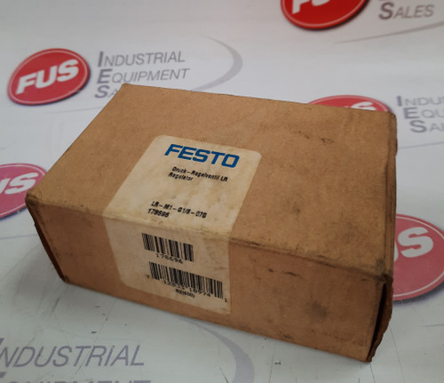 FESTO LR-M1-G1/8-07G Pressure Regulator, brown cardboard box with FESTO label and barcode.