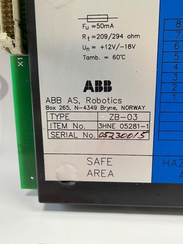 ABB ZB-03 Zener Barrier 3HNE 05281-1 Robot Board