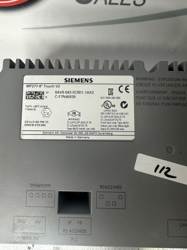 SIEMENS 6AV6 643-0CB01-1AX2 / MP277-8" Touch V2 HMI
