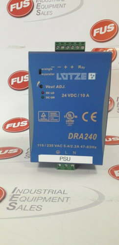 Lutze DRA240-24B Power Supply, 24VDC/10A, Input 115/230VAC DRA240