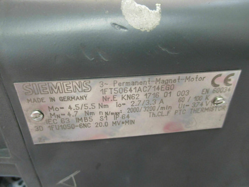 Siemens 1FT50641AC714EG0 3 Phase Permanent Magnet Motor 