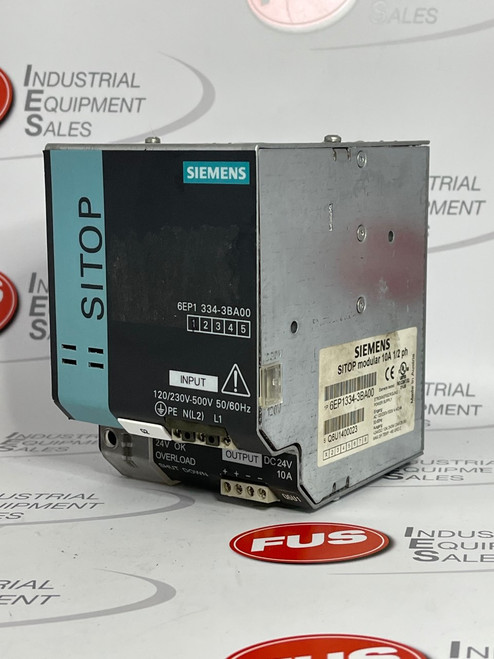 Siemens 6EP1334-3BA00 SITOP Modular 10A 1/2 ph DIN Rail Panel Mount Power Supply