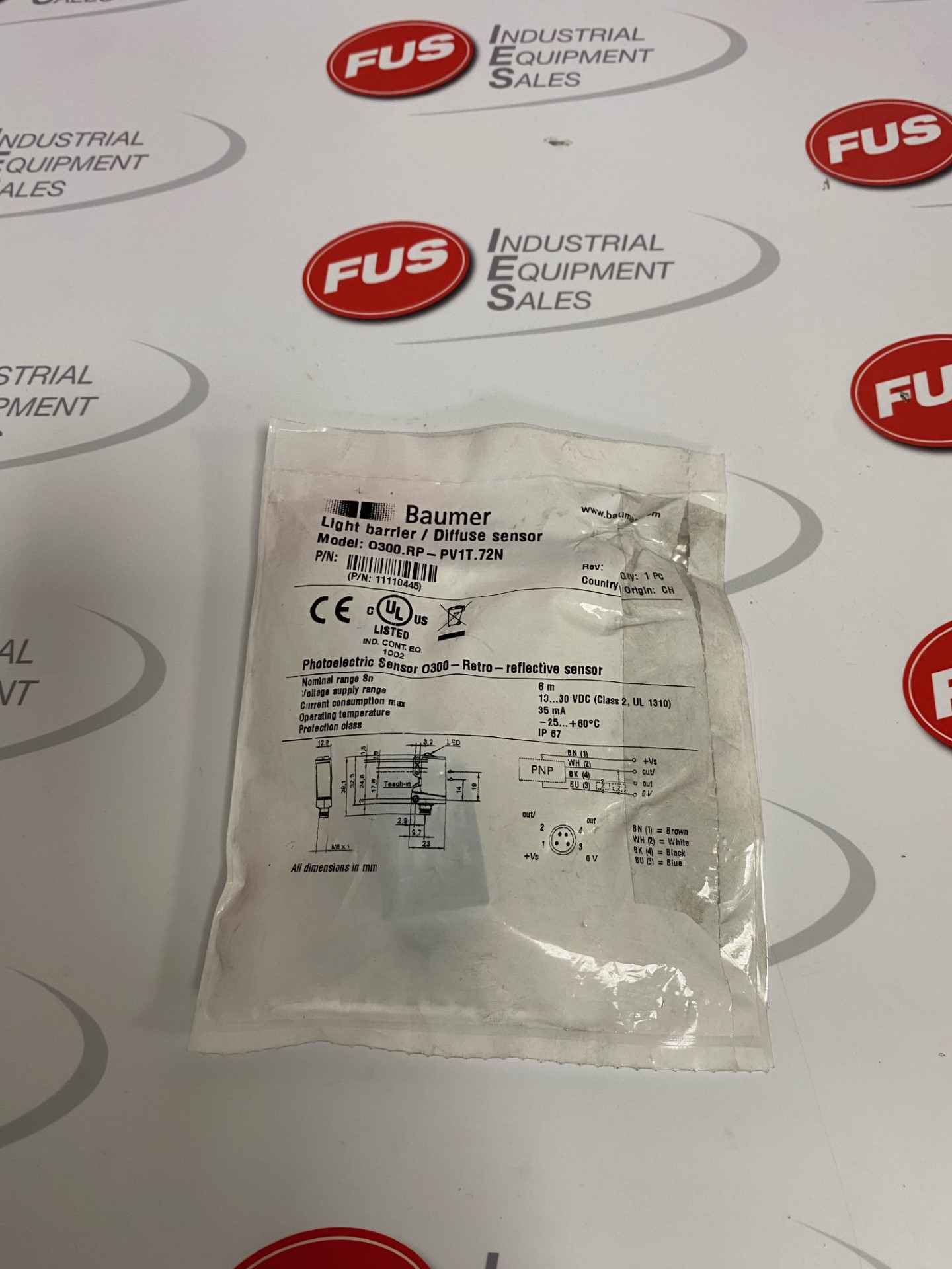 Baumer Light Barrier Model: 0300.RP-PV1T.72N - FUS Industrial