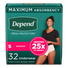 Depend® Fresh Protection™ Womens Maximum Absorbency Underwear, Small, 32 ct. #53741