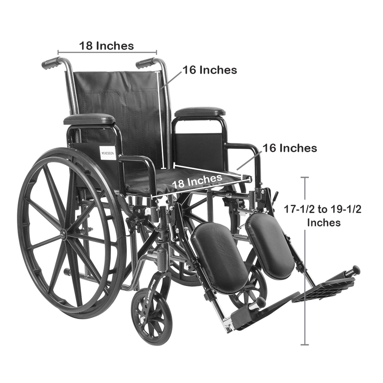 McKesson Wheelchair, 18 Inch Seat Width #146-SSP218DDA-ELR