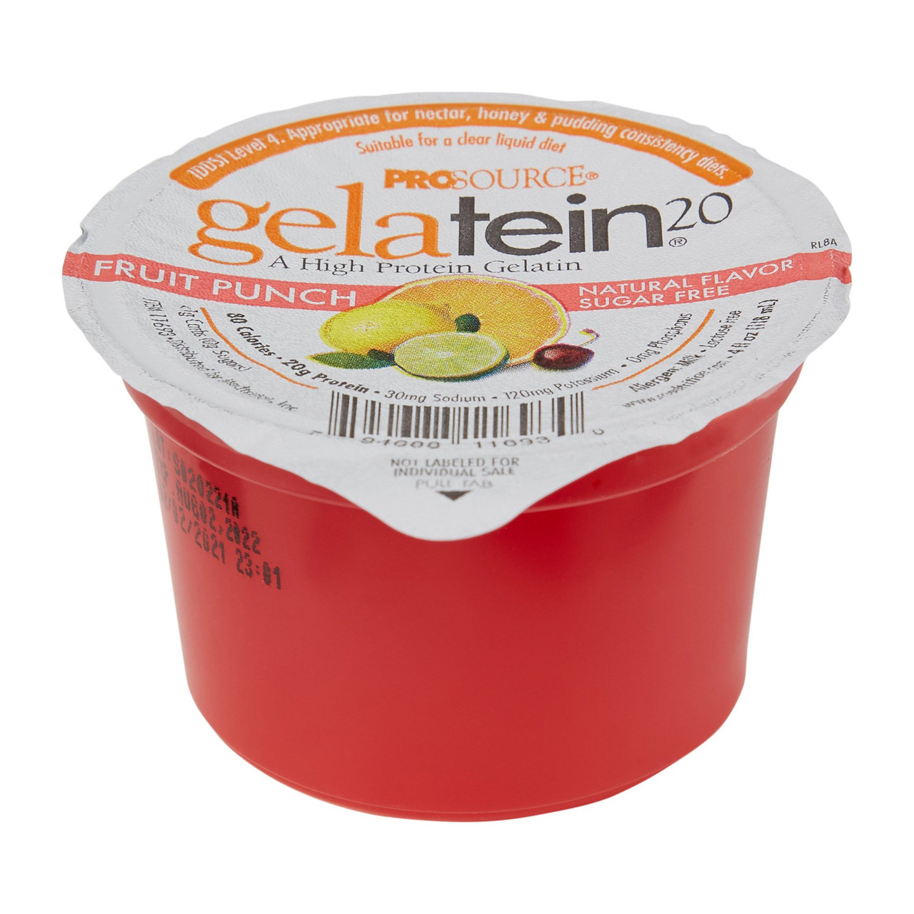 Gelatein® 20 Fruit Punch High Protein Gelatin, 4-ounce cup #11693
