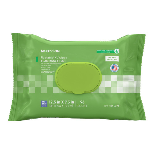 McKesson Flushable* Wet Wipes XL - Unscented, 96 Wet Wipes per Pack #DXLU96