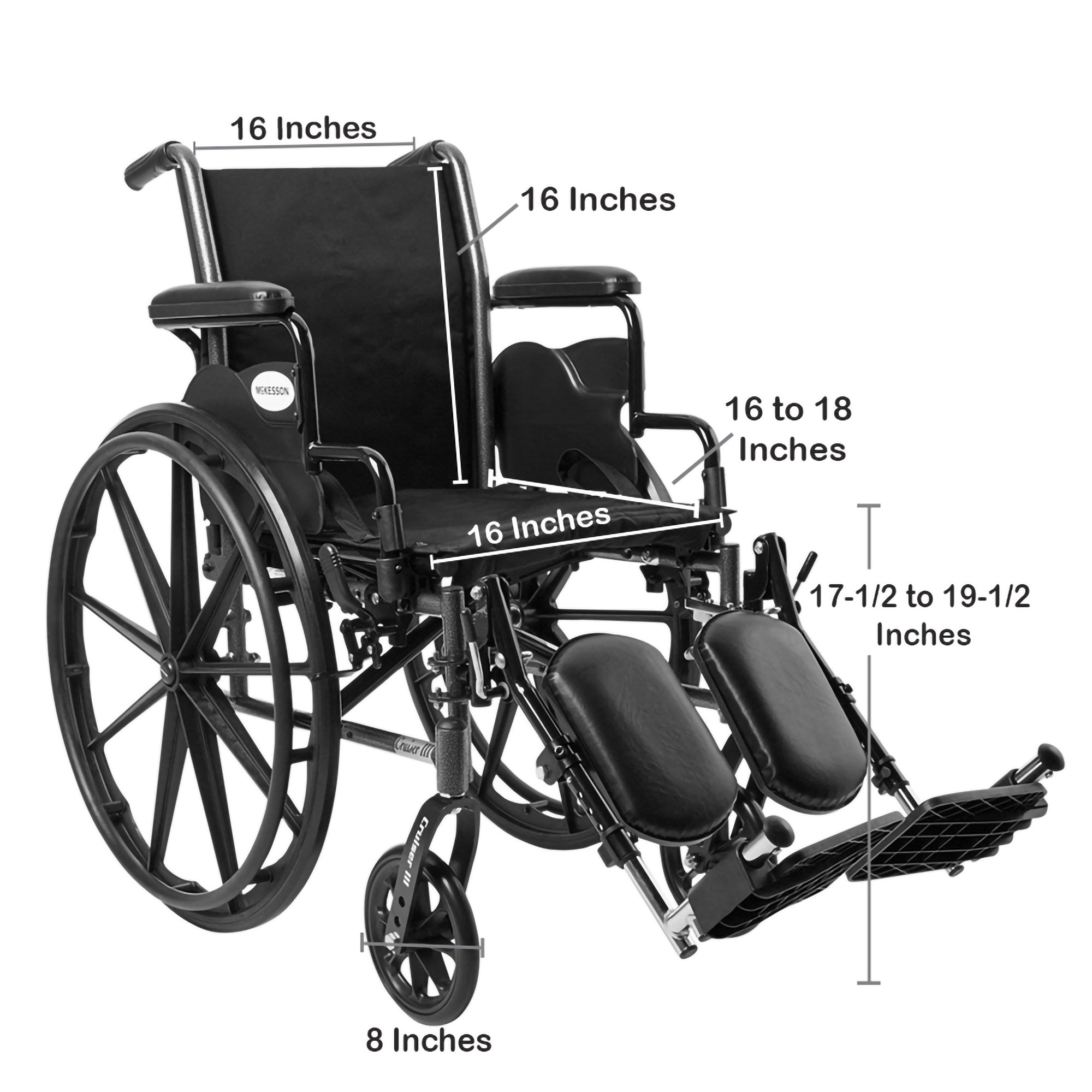 McKesson Lightweight Wheelchair, 16 Inch Seat Width #146-K316DDA-ELR