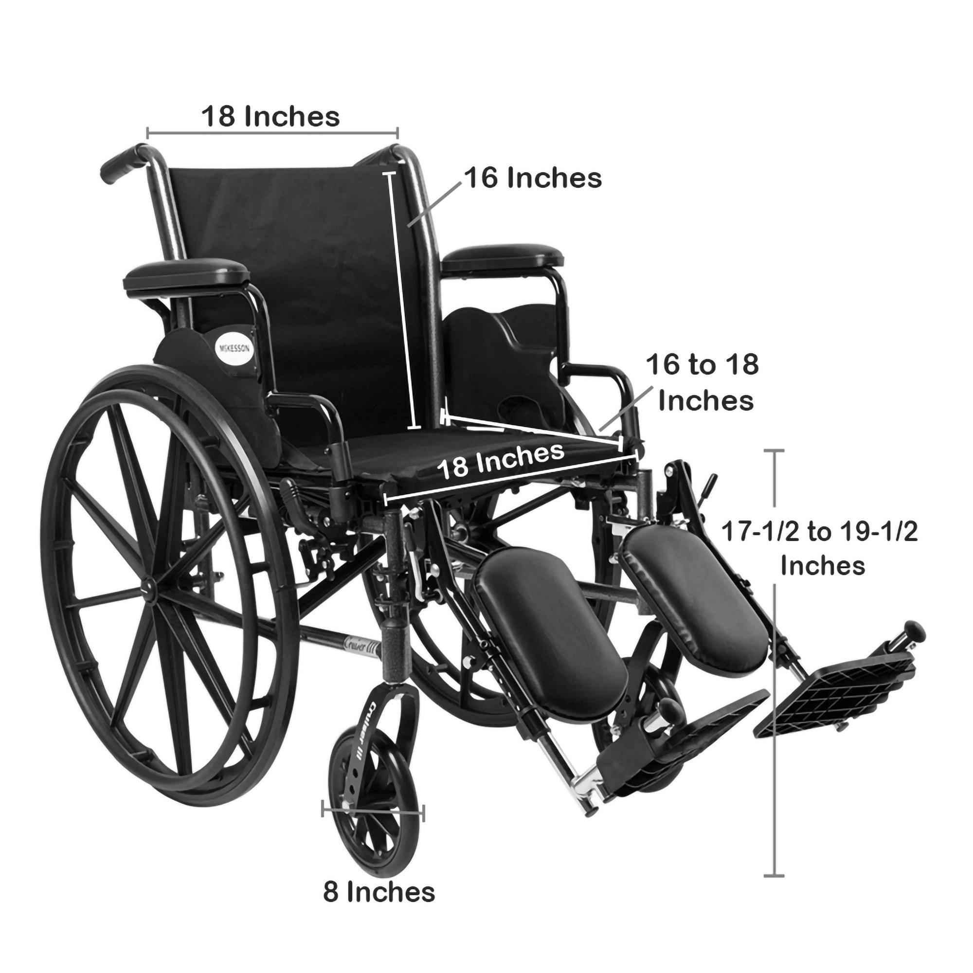 McKesson Lightweight Wheelchair, 18 Inch Seat Width #146-K318DDA-ELR