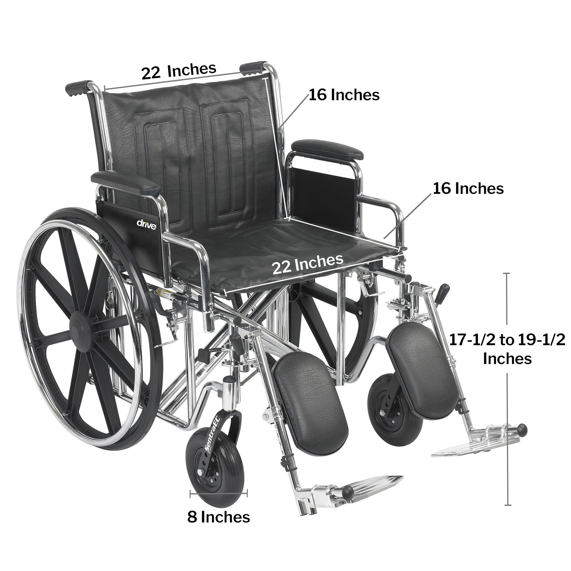 McKesson Bariatric Wheelchair, 22 Inch Seat Width #146-STD22ECDDA-ELR