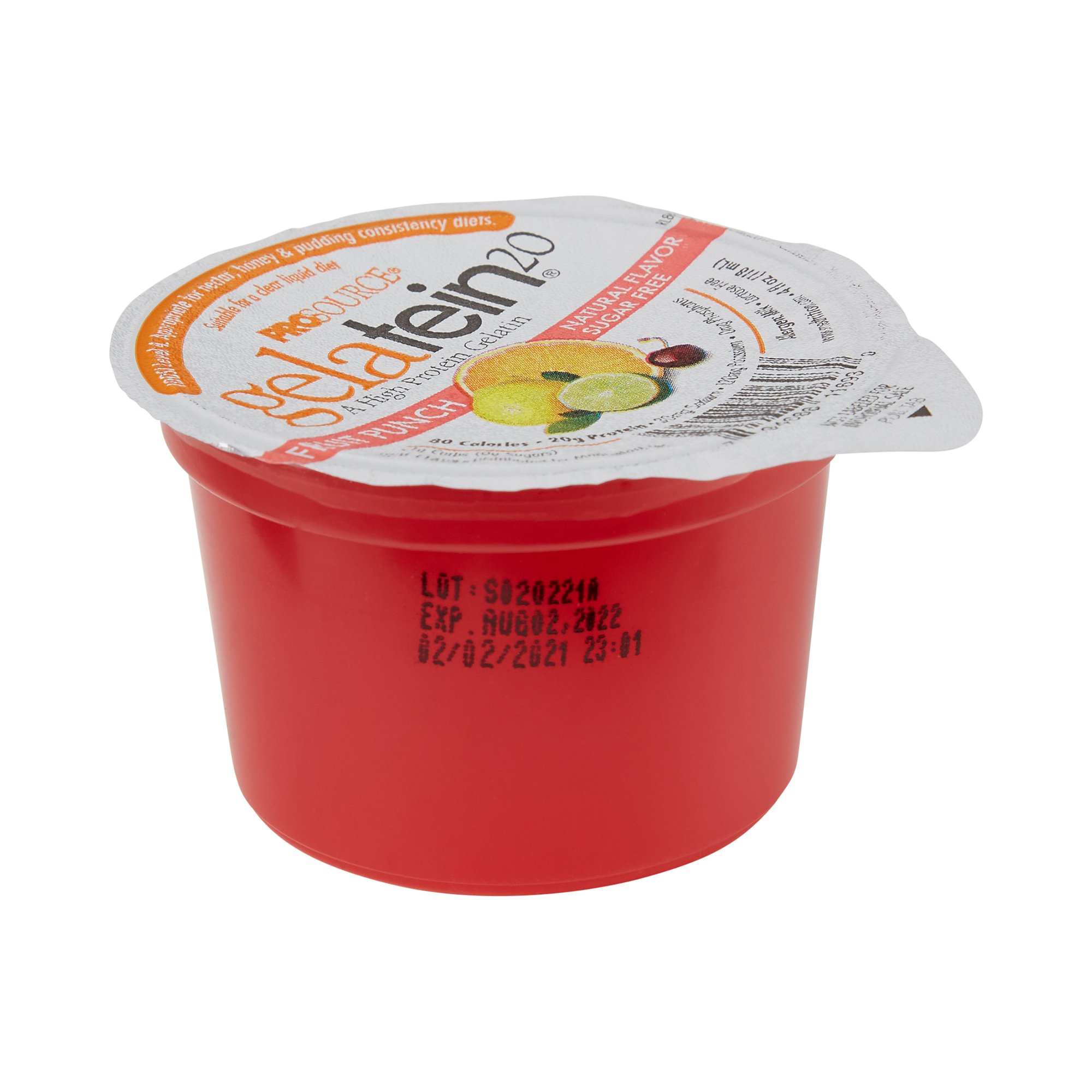 Gelatein® 20 Fruit Punch High Protein Gelatin, 4-ounce cup #11693