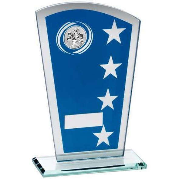 Blue|Silver Printed Glass Shield With Boxing Insert With Plate