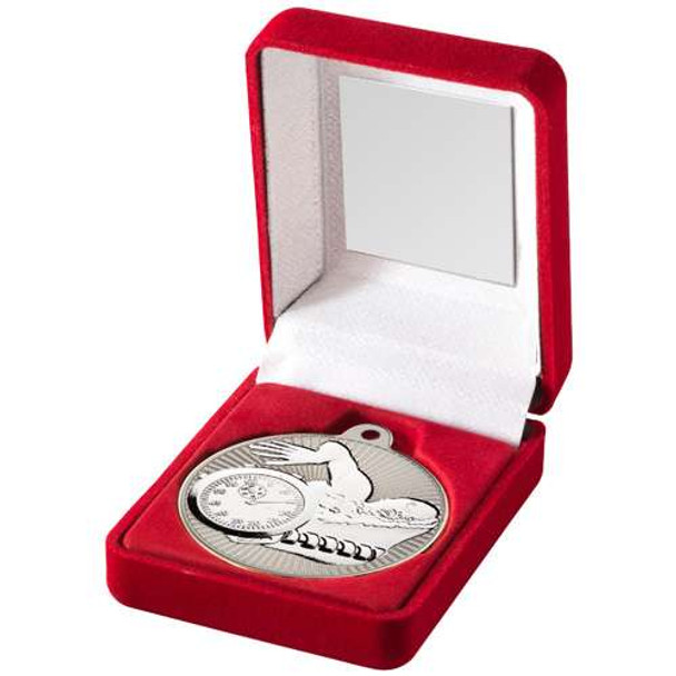 Red Velvet Box And 50mm Swimming Medal Trophy