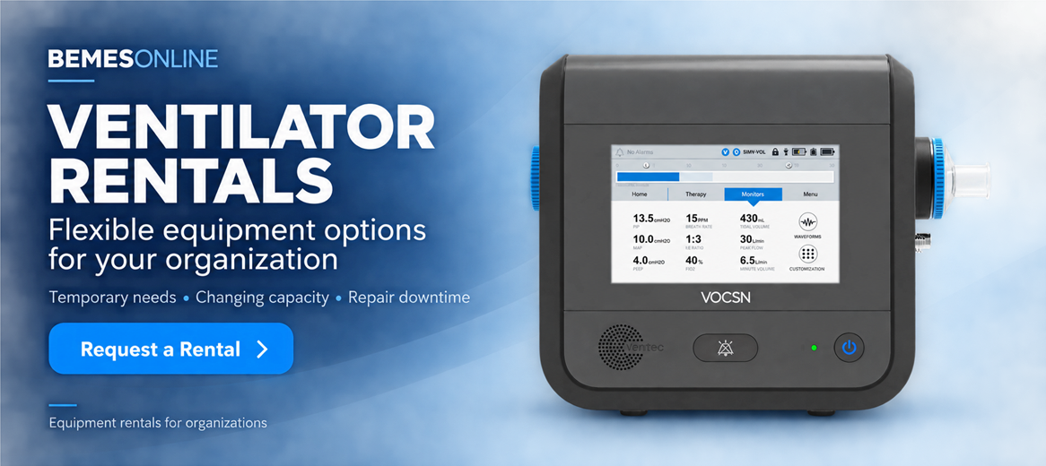 Ventilator rentals for organizations — VOCSN ventilator. Request a rental from BEMESONLINE.