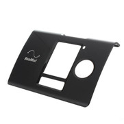 The face plate is shown at an angle with two rectangles cut out and one circle cut out to fit well over the device. 